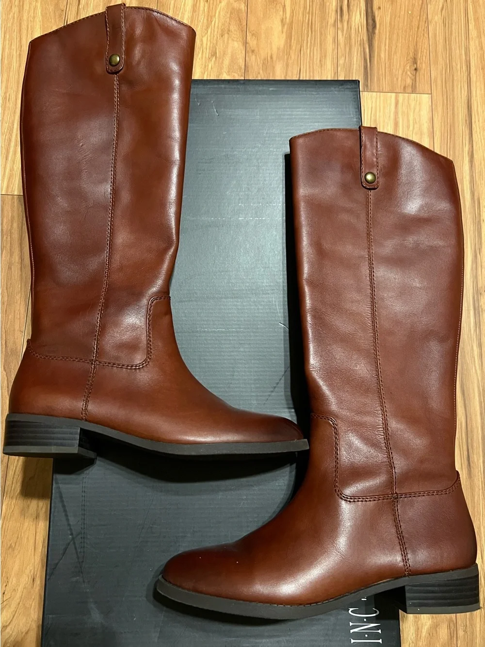 INC International Concepts Tall Cognac Leather Over-the-Knee Boots